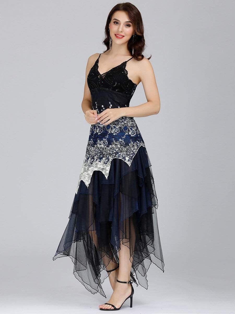 Color=Navy Blue | Women'S Sexy V Neck Floor Length Cocktail Prom Dress-Navy Blue 3