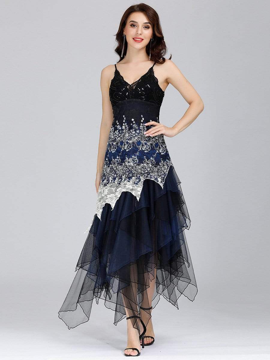 Color=Navy Blue | Women'S Sexy V Neck Floor Length Cocktail Prom Dress-Navy Blue 1