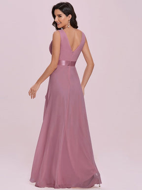 Color=Purple Orchid | Sleeveless Double Deep V Lotus Leaf Long Bridesmaid Dress-Purple Orchid 2
