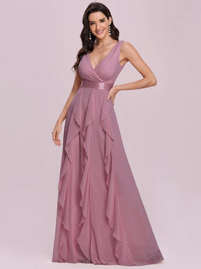 Color=Purple Orchid | Sleeveless Double Deep V Lotus Leaf Long Bridesmaid Dress-Purple Orchid 3