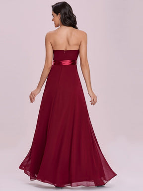 Color=Burgundy | Romantic Strapless Floor Length Waistband Bridesmaid Dress-Burgundy 5