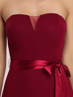 Color=Burgundy | Romantic Strapless Floor Length Waistband Bridesmaid Dress-Burgundy 8