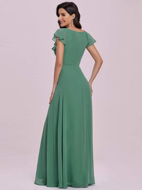 Color=Green Blue  | Elegant Floor Length Ruffled V-neck Chiffon Bridesmaid Dress-Green Blue  5