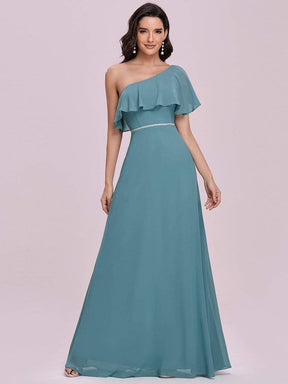 Color=Dusty blue | Elegant One-Shoulder Floor Length Beaded Bridesmaid Dress-Dusty blue 3