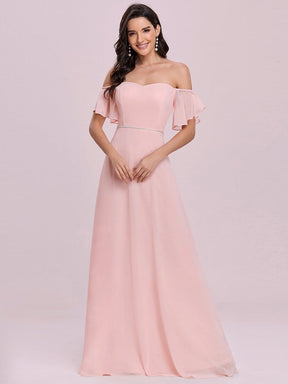 Color=Pink | Sleek Sweetheart Neckline Maxi Chiffon Bridesmaid Dress-Pink 5