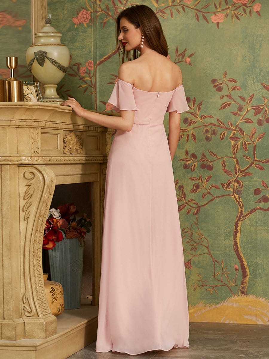 Color=Pink | Sleek Sweetheart Neckline Maxi Chiffon Bridesmaid Dress-Pink 2