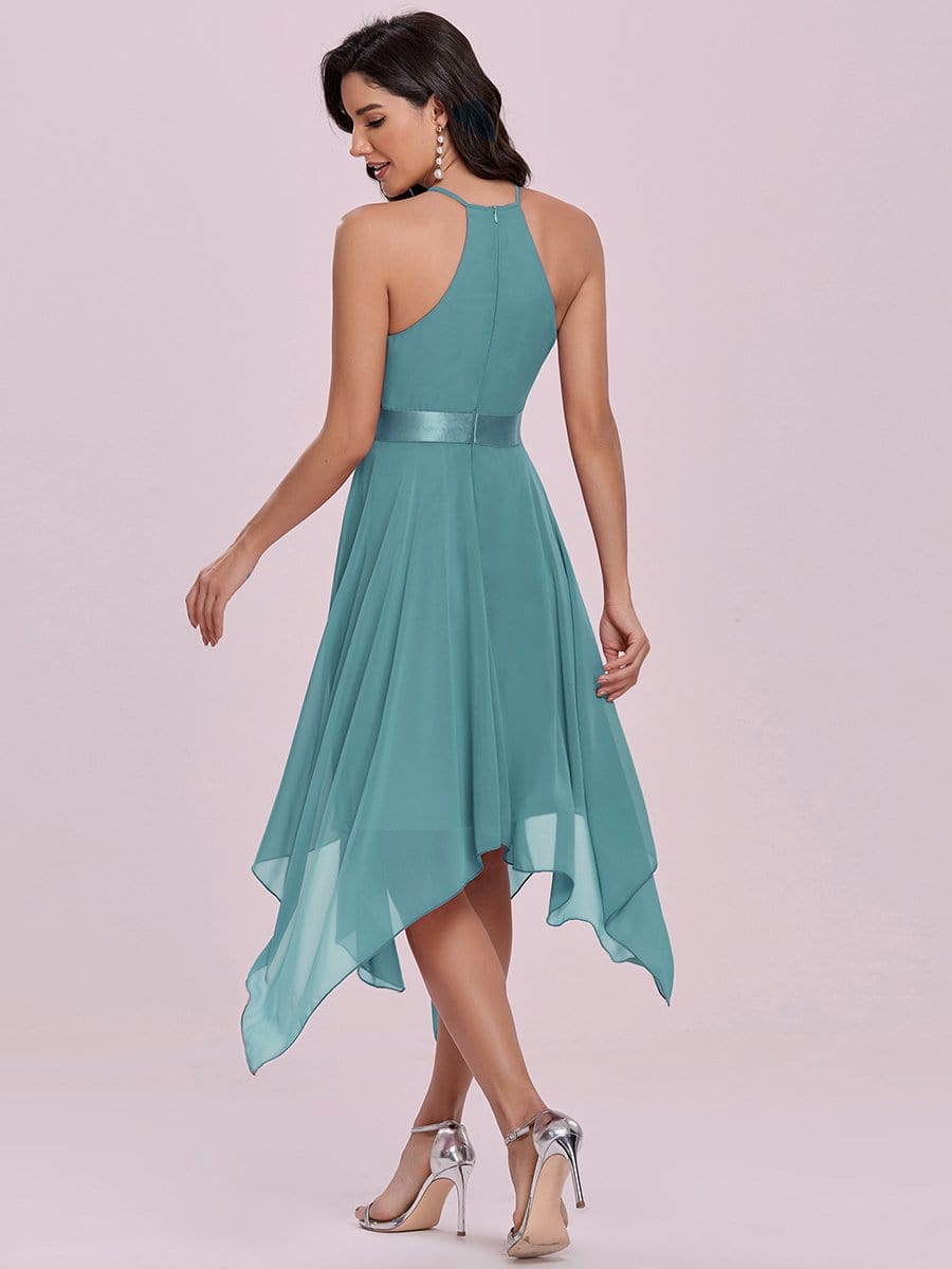 Color=Dusty blue | Flowy Halter Hollow-Out High Waist Chiffon Bridesmaid Dress-Dusty blue 5