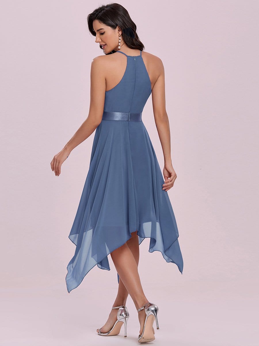 Color=Dusty Navy | Flowy Halter Hollow-Out High Waist Chiffon Bridesmaid Dress-Dusty Navy 5