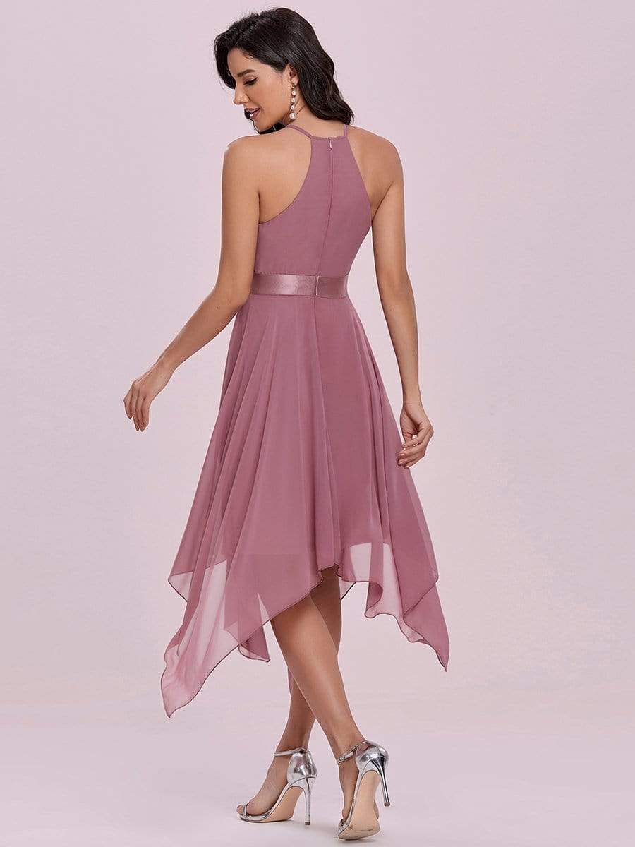 Color=Purple Orchid | Flowy Halter Hollow-Out High Waist Chiffon Bridesmaid Dress-Purple Orchid 4