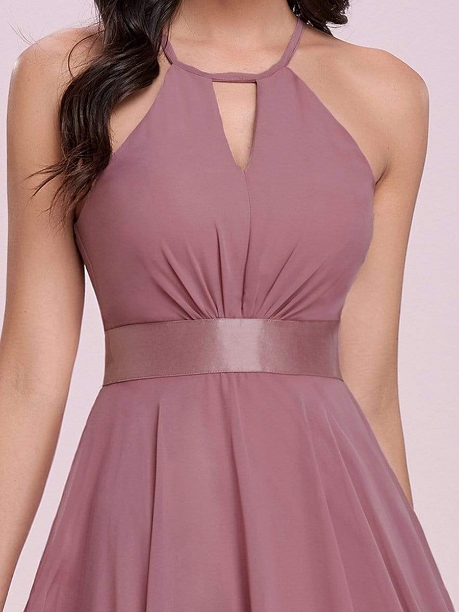 Color=Purple Orchid | Flowy Halter Hollow-Out High Waist Chiffon Bridesmaid Dress-Purple Orchid 6