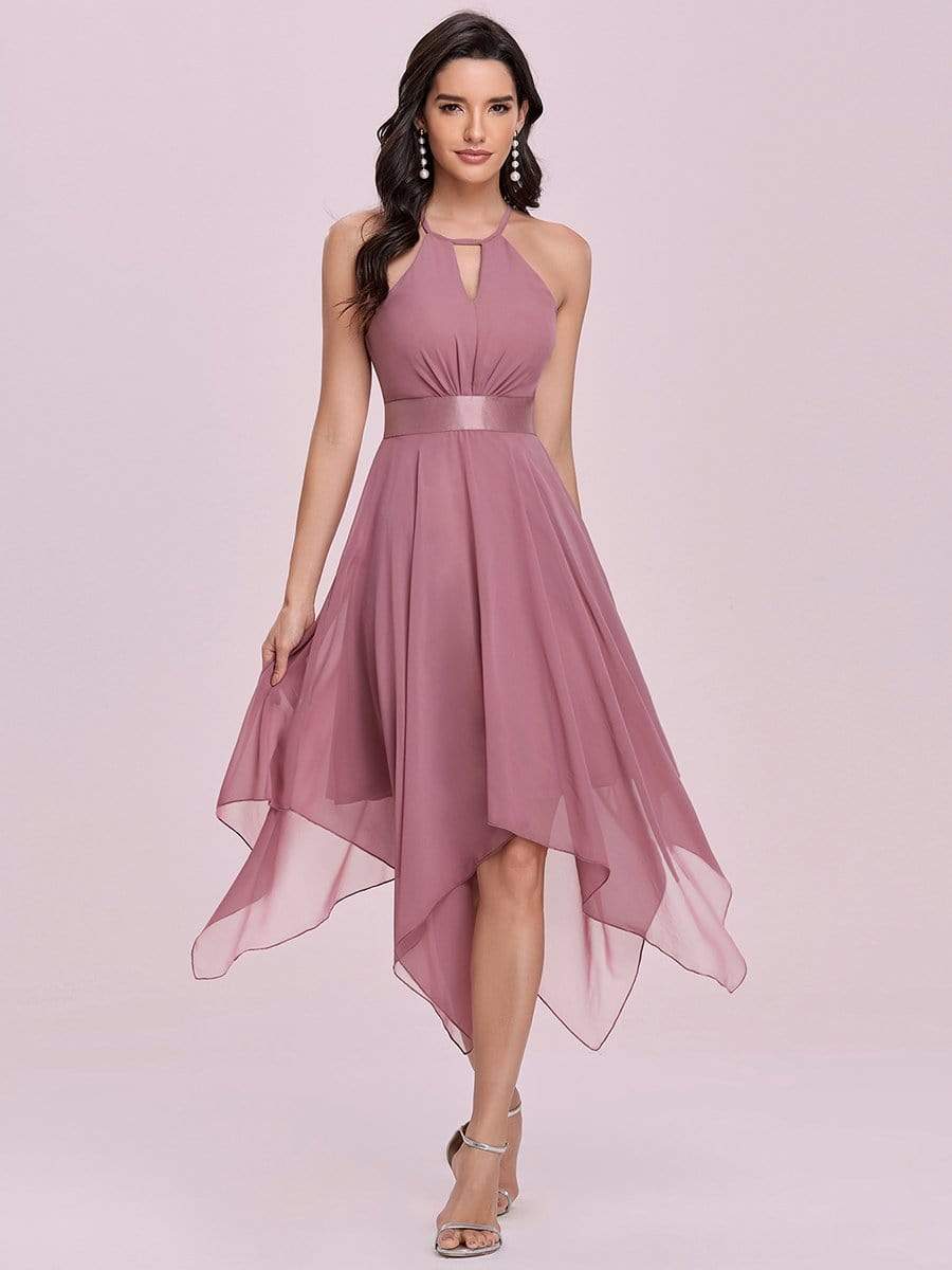 Color=Purple Orchid | Flowy Halter Hollow-Out High Waist Chiffon Bridesmaid Dress-Purple Orchid 3