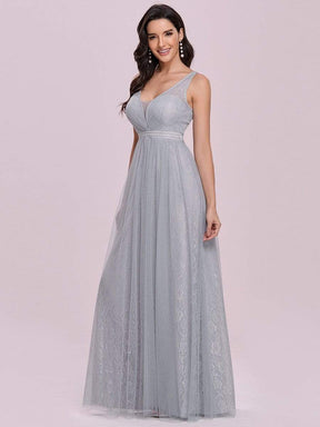Color=Grey | Deep V-Neck Sleeveless Bridesmaid Dress With A-Line Skirt -Grey 7