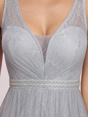 Color=Grey | Deep V-Neck Sleeveless Bridesmaid Dress With A-Line Skirt -Grey 8