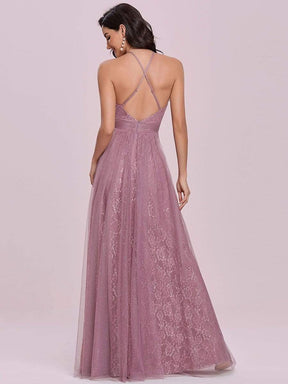 Color=Purple Orchid | Elegant High Waist Halter Lace & Tulle Bridesmaid Dress-Purple Orchid 5