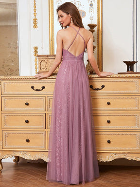 Color=Purple Orchid | Elegant High Waist Halter Lace & Tulle Bridesmaid Dress-Purple Orchid 2
