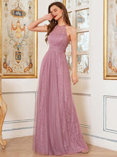 Color=Purple Orchid | Elegant High Waist Halter Lace & Tulle Bridesmaid Dress-Purple Orchid 1