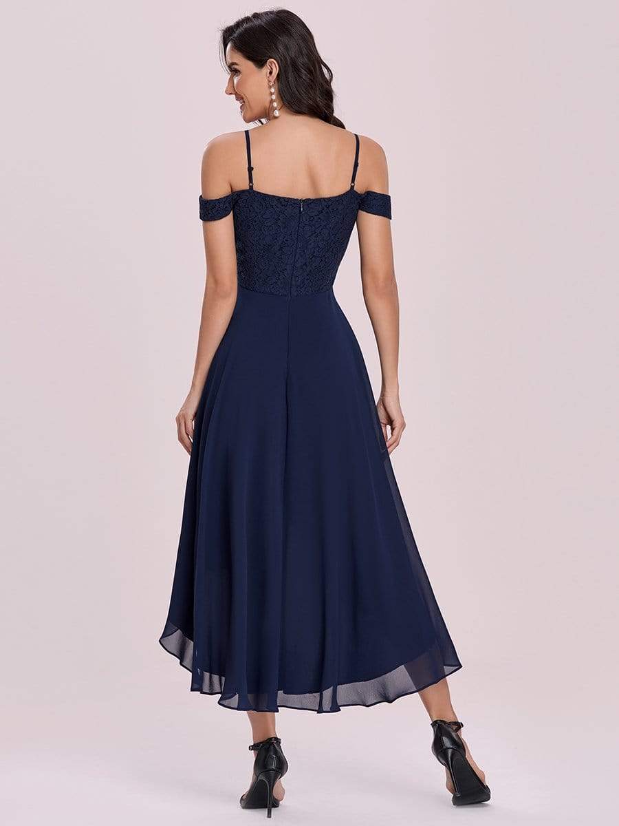 Color=Navy Blue | Asymmetrical Cold-Shoulder Chiffon High-Low Bridesmaid Dress-Navy Blue 4