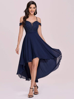 Color=Navy Blue | Asymmetrical Cold-Shoulder Chiffon High-Low Bridesmaid Dress-Navy Blue 5