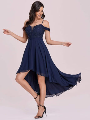 Color=Navy Blue | Asymmetrical Cold-Shoulder Chiffon High-Low Bridesmaid Dress-Navy Blue 6