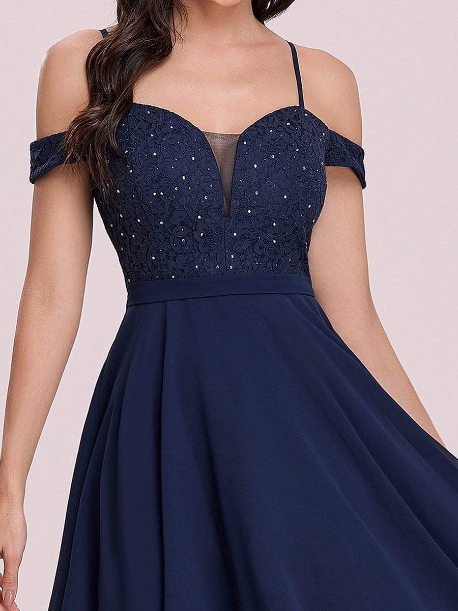 Color=Navy Blue | Asymmetrical Cold-Shoulder Chiffon High-Low Bridesmaid Dress-Navy Blue 7