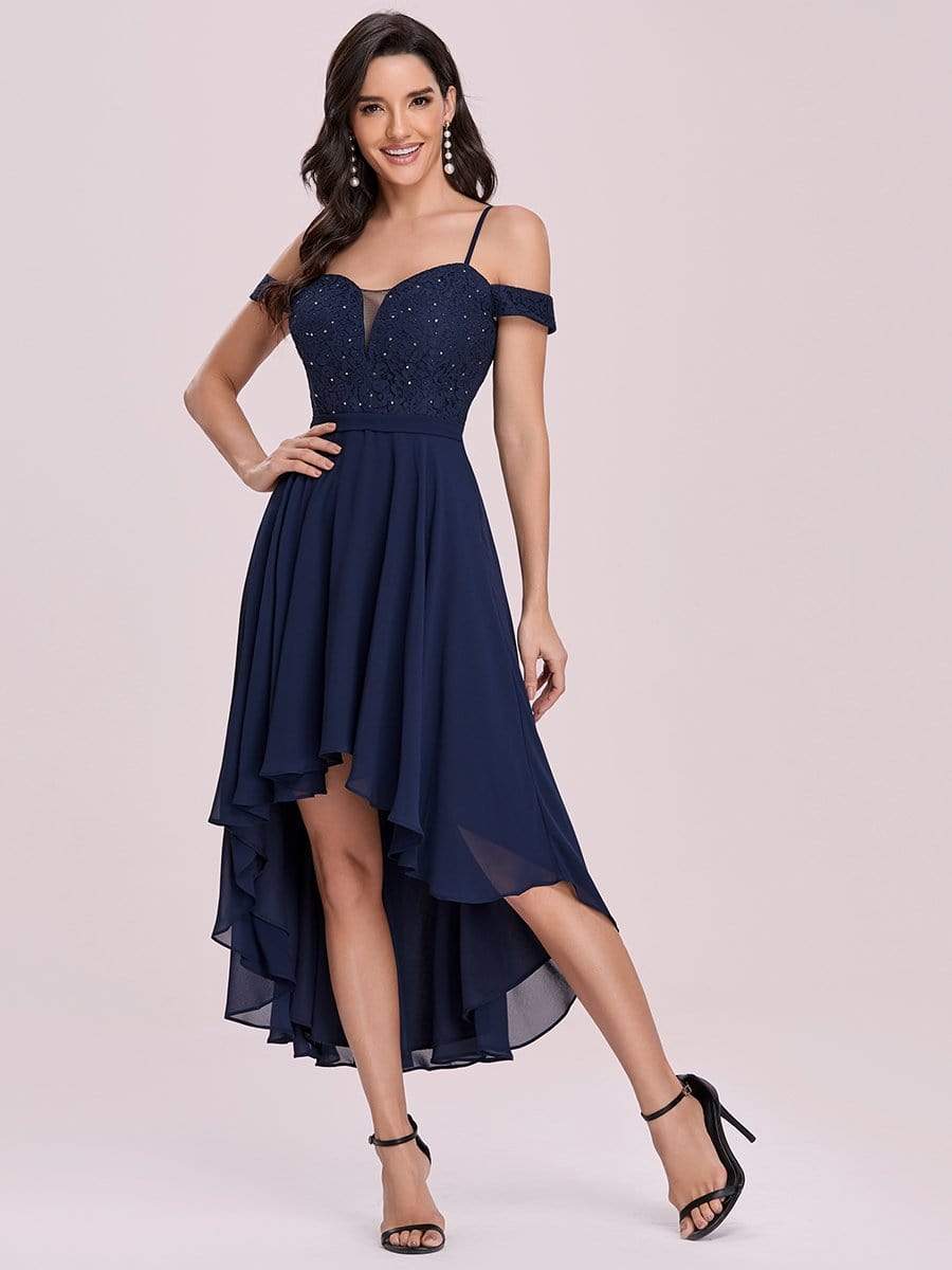 Color=Navy Blue | Asymmetrical Cold-Shoulder Chiffon High-Low Bridesmaid Dress-Navy Blue 3