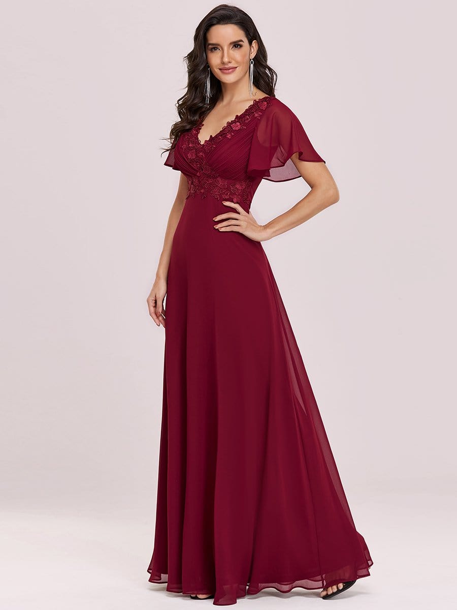 Color=Burgundy | Stunning Long Bridesmaid Dress With Appliqued V Neck-Burgundy 5