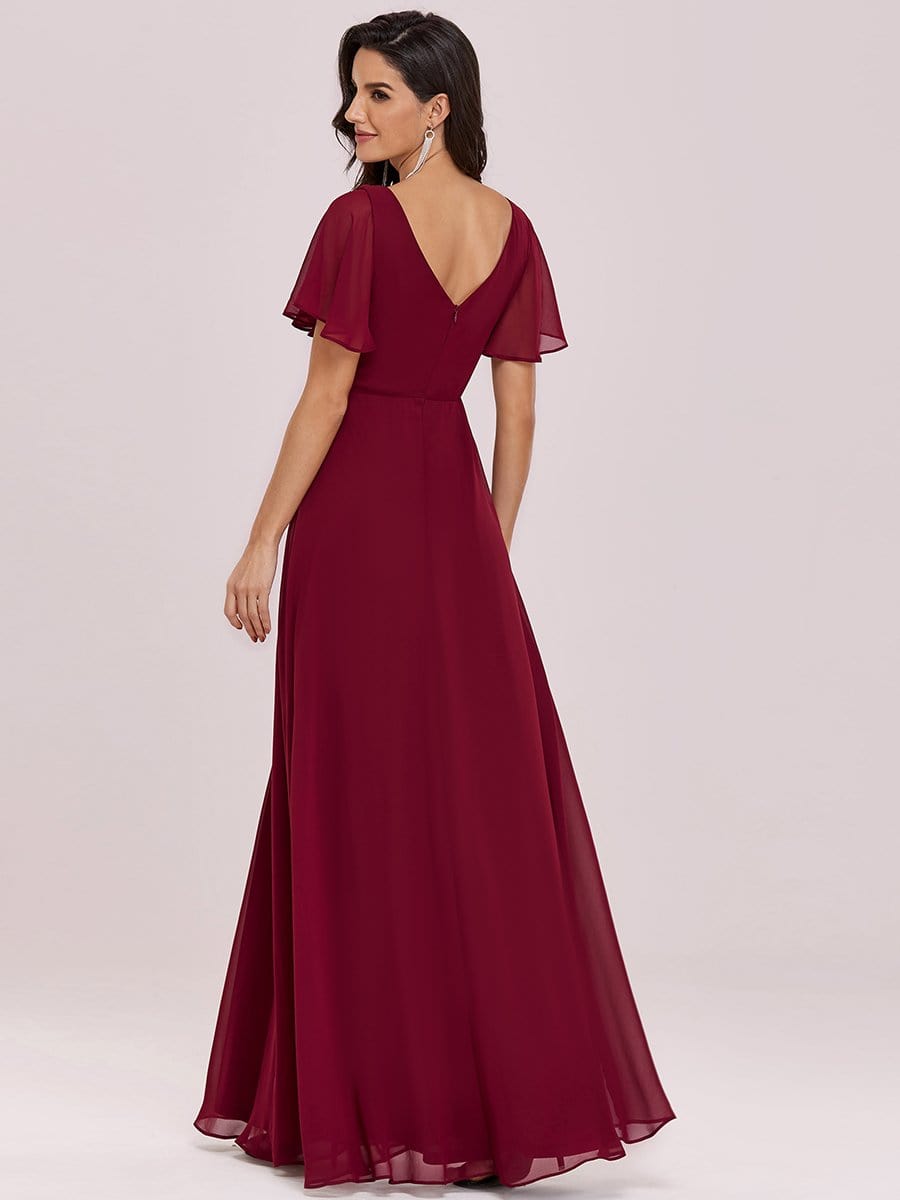 Color=Burgundy | Stunning Long Bridesmaid Dress With Appliqued V Neck-Burgundy 7