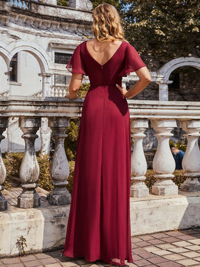 Color=Burgundy | Stunning Long Bridesmaid Dress With Appliqued V Neck-Burgundy 2