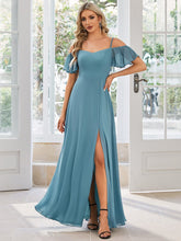 Cold-Shoulder High Split Floor Length Bridesmaid Dress #color_Dusty Blue