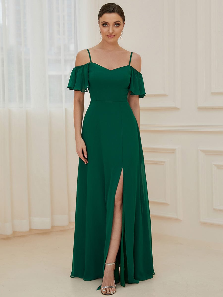 Cold-Shoulder High Split Floor Length Bridesmaid Dress