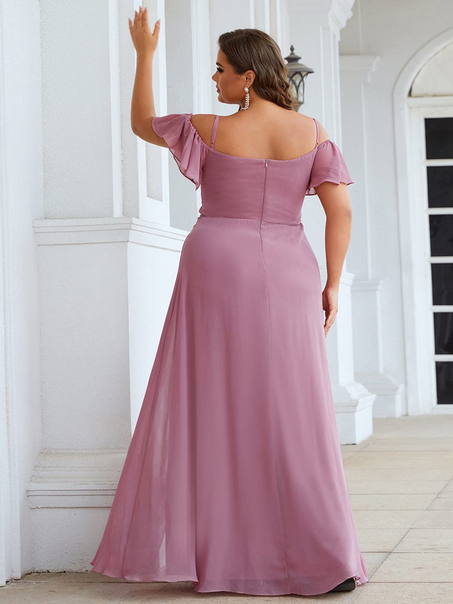 Stylish Cold-Shoulder Floor Length Bridesmaid Dress with Side Slit #color_Purple Orchid