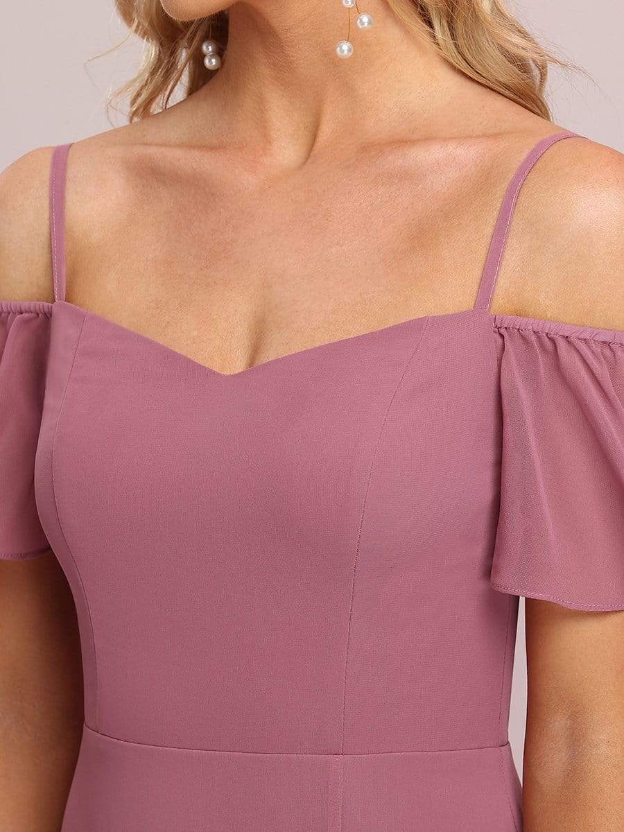 Stylish Cold-Shoulder Floor Length Bridesmaid Dress with Side Slit #color_Purple Orchid