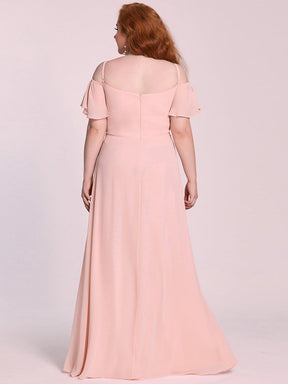 Color=Pink | Plus-Size Cold-Shoulder V-neck Evening Dress with Side Slit-Pink 4