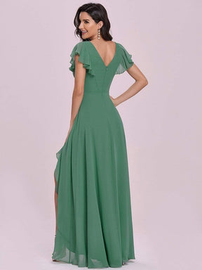 Color=Green Bean | Cute Floor Length V Neck Chiffon Bridesmaid Dress-Green Bean 5