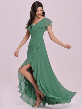 Color=Green Bean | Cute Floor Length V Neck Chiffon Bridesmaid Dress-Green Bean 6