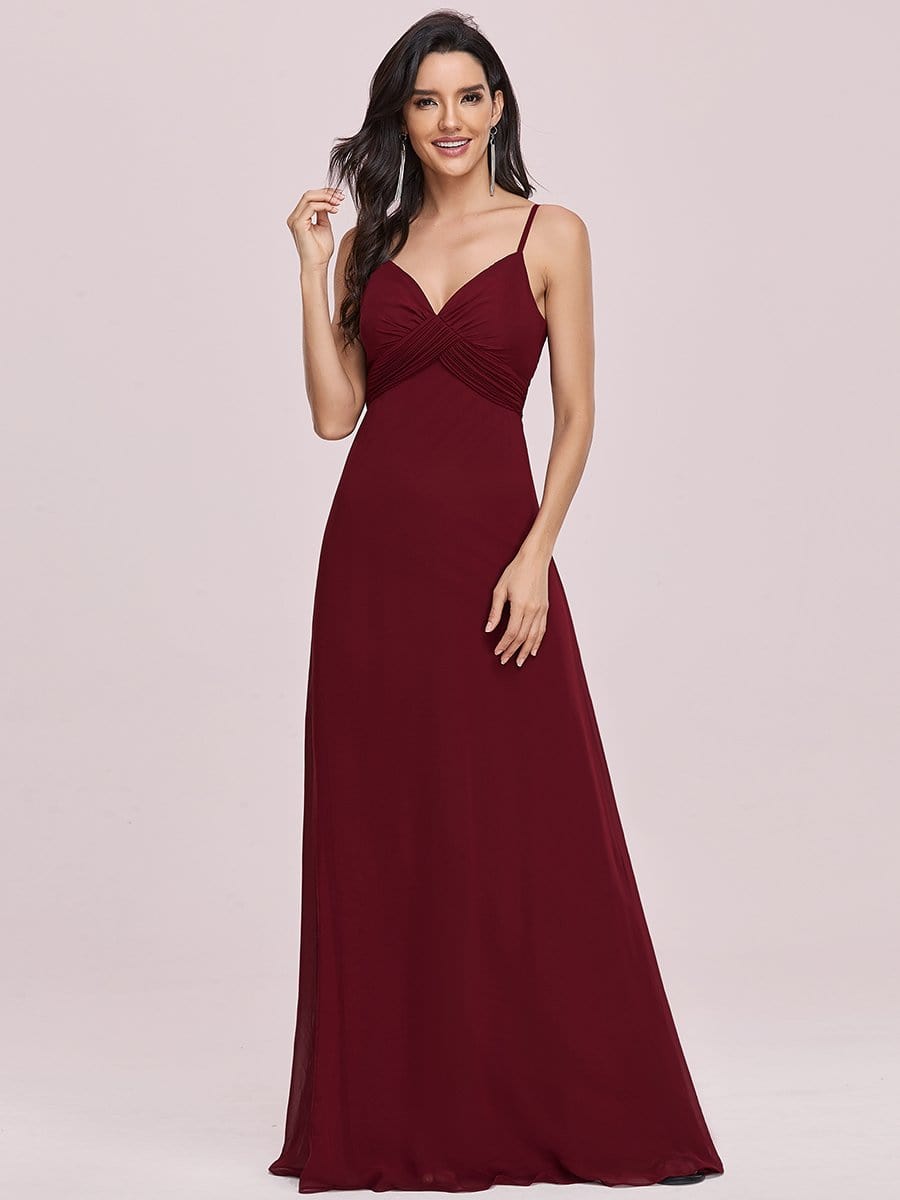 Color=Burgundy | Floor Length Strapless Bridesmaid Dress With Spaghetti Straps-Burgundy 6