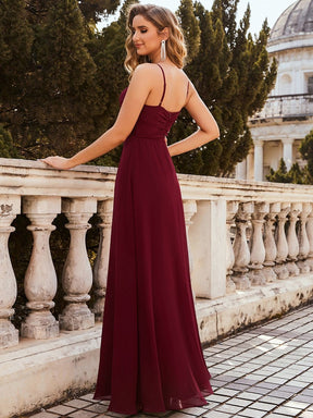 Color=Burgundy | Floor Length Strapless Bridesmaid Dress With Spaghetti Straps-Burgundy 2
