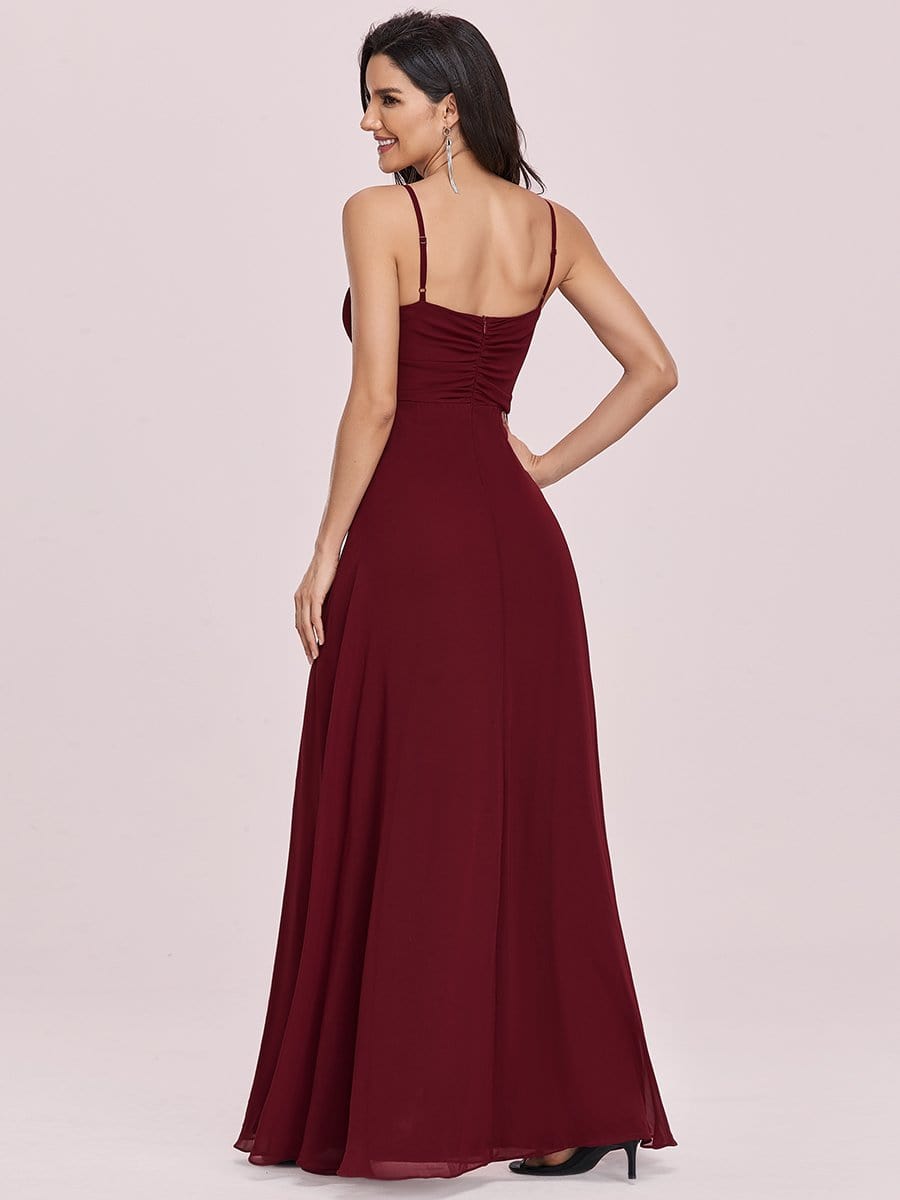 Color=Burgundy | Floor Length Strapless Bridesmaid Dress With Spaghetti Straps-Burgundy 7