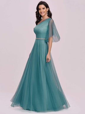 Color=Dusty blue | Simple Maxi One Shoulder Tulle Bridesmaid Dress-Dusty Blue 6