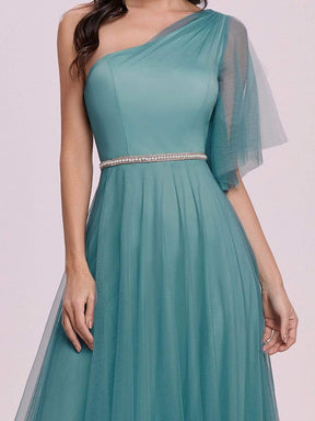 Color=Dusty blue | Simple Maxi One Shoulder Tulle Bridesmaid Dress-Dusty Blue 8