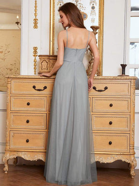 Color=Grey | Elegant Sleeveless Deep V-neck Pleated Prom Dress-Grey 2