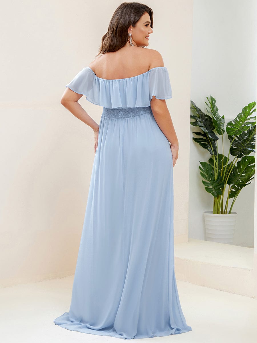 Off The Shoulder Bridesmaid Dresses Side Split Maxi #color_Sky Blue