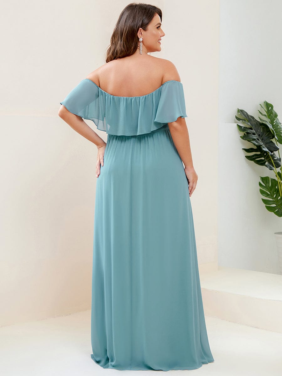 Off The Shoulder Bridesmaid Dresses Side Split Maxi #color_Dusty Blue