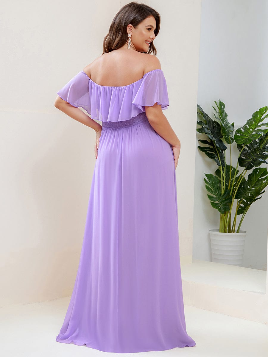 Off Shoulder Chiffon Maxi Bridesmaid Dresses with Side Split