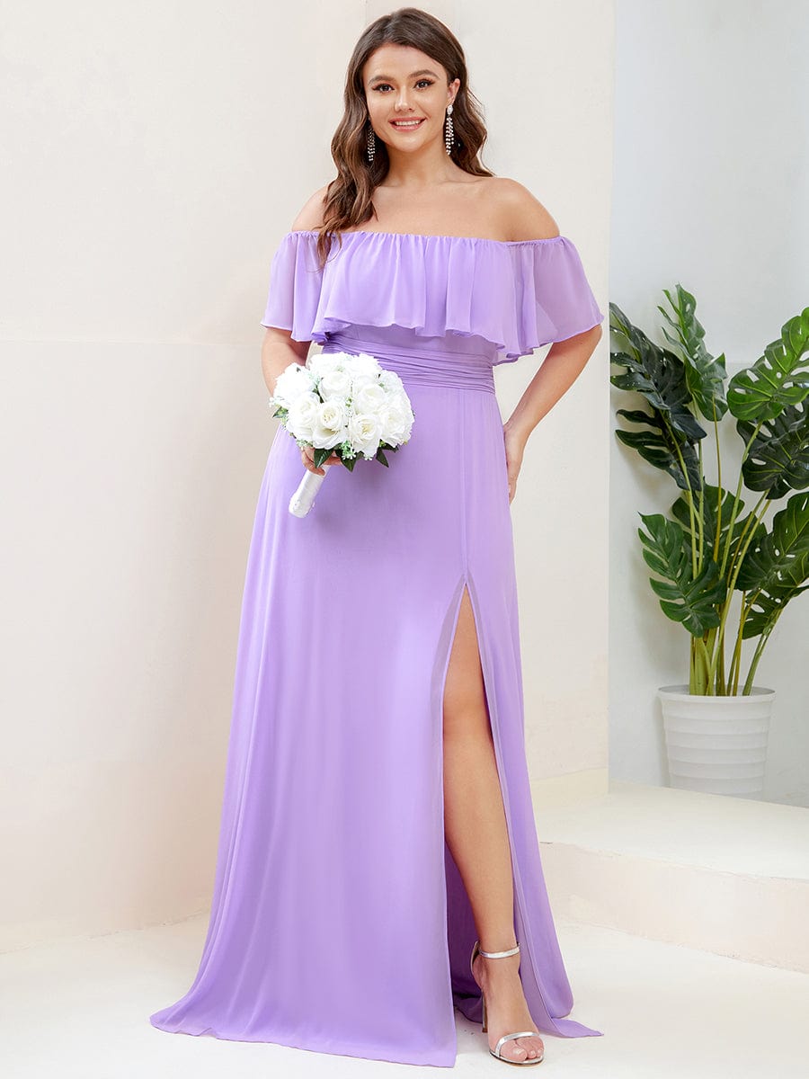 Off Shoulder Chiffon Maxi Bridesmaid Dresses with Side Split