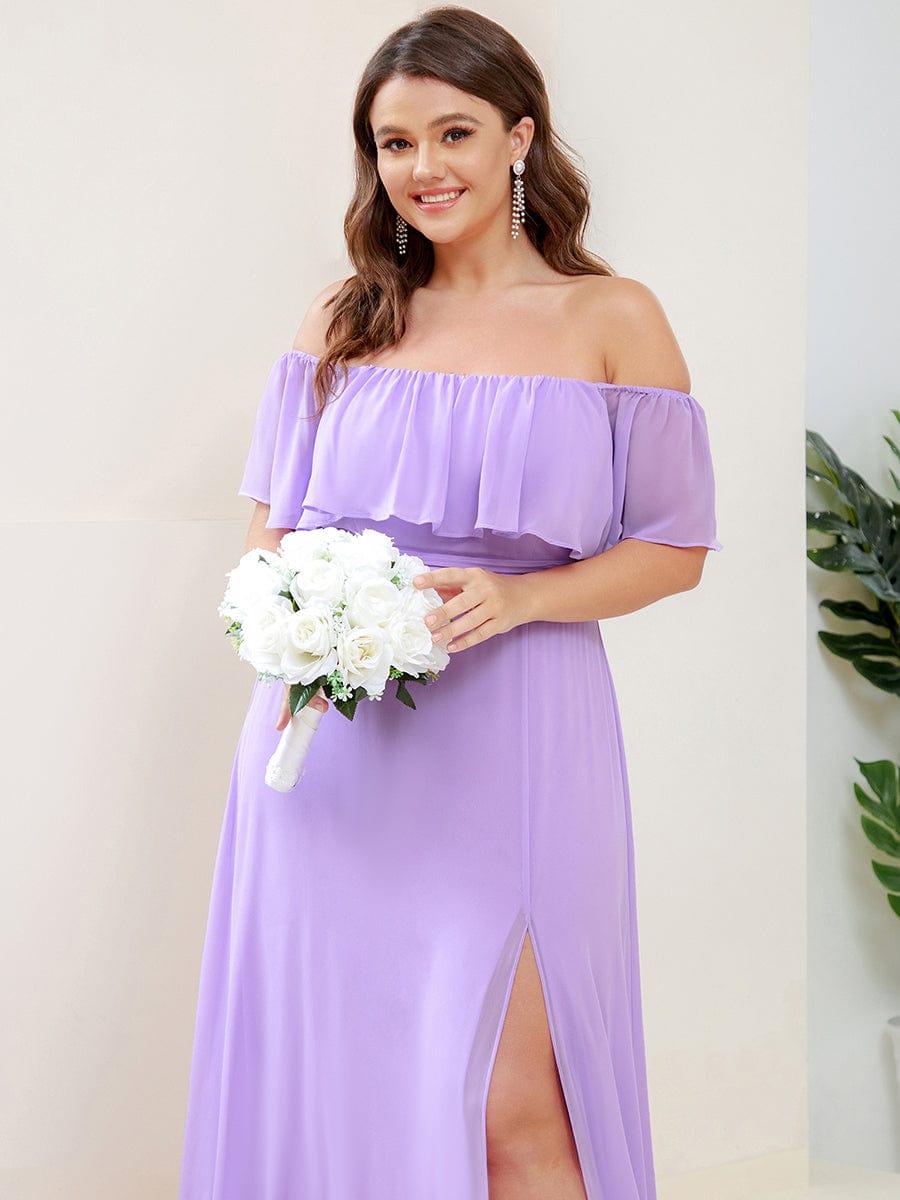 Off Shoulder Chiffon Maxi Bridesmaid Dresses with Side Split