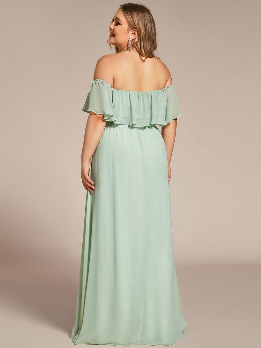 Off The Shoulder Bridesmaid Dresses Side Split Maxi #color_Mint Green