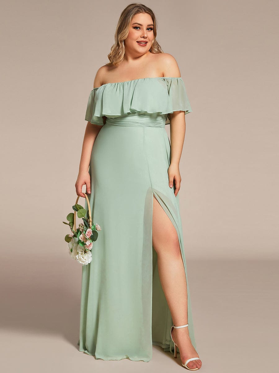 Off The Shoulder Bridesmaid Dresses Side Split Maxi #color_Mint Green