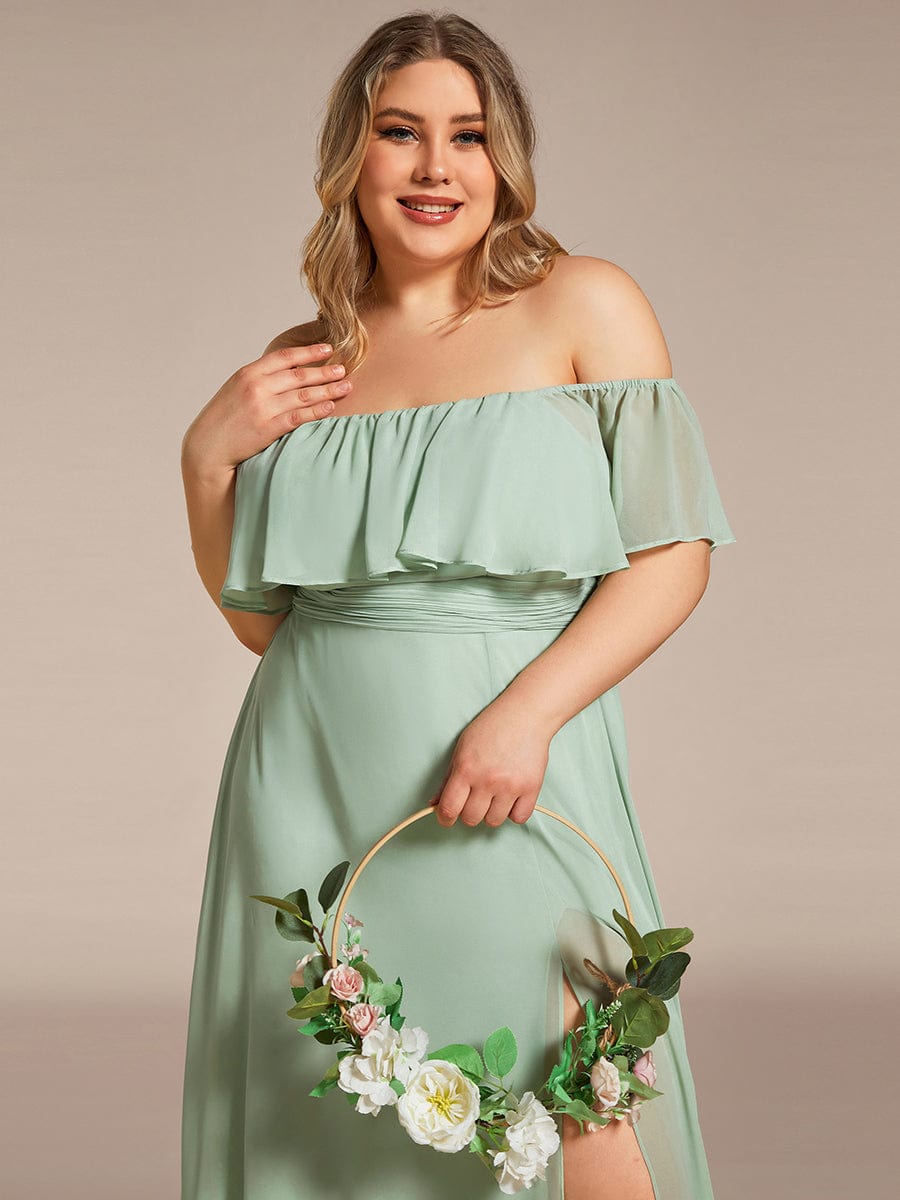 Off Shoulder Chiffon Maxi Bridesmaid Dresses with Side Split