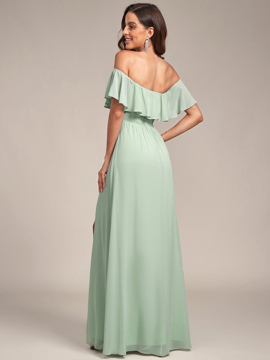 Off The Shoulder Bridesmaid Dresses Side Split Maxi #color_Mint Green